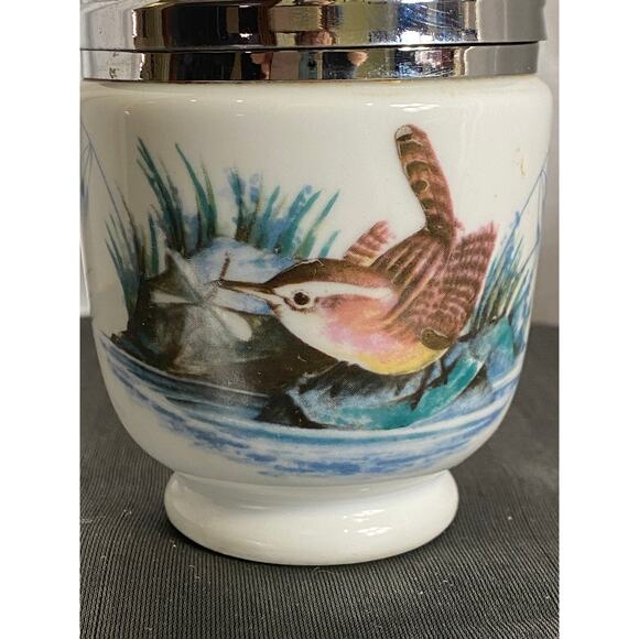 Vintage Royal Worcester Porcelain Egg Coddler with chrome top Birds Wren VGUC - Picture 8 of 16